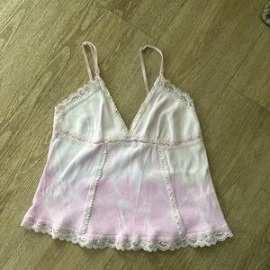 Vintage Cotton Ribbed Cropped Camisole w Lace trim